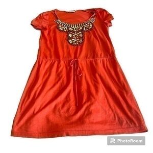 Orange Trina Turk coastal beaded casual dress